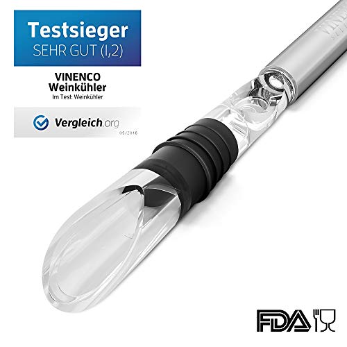Enfriador de Botellas de Vino Blanco, 3 en 1 Kit: Juego de Refrigeración (Acero) de Calidad + Tapón–Decantador + Aireador | Accesorios Bar, Idea Regalo Mujer Hombre Cumpleaños Fiesta Amigo Barman