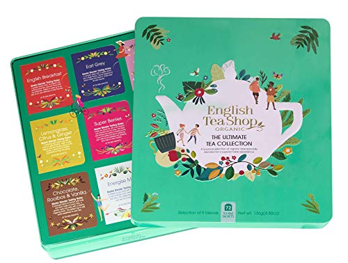 English Tea Shop Surtido de Tés Orgánicos y Infusiones en 9 sabores Clásicos en Caja Eco-Box Metal - 1 x 72 bolsitas de té (136 gramos)