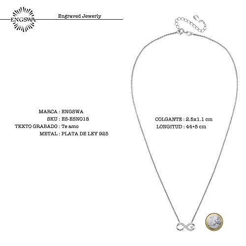 ENGSWA Collar Mujer Plata de Ley 925 Colgante Infinito con Corazón Grabado Te Amo Regalo para Mamá Hija Niña Esposa Novia