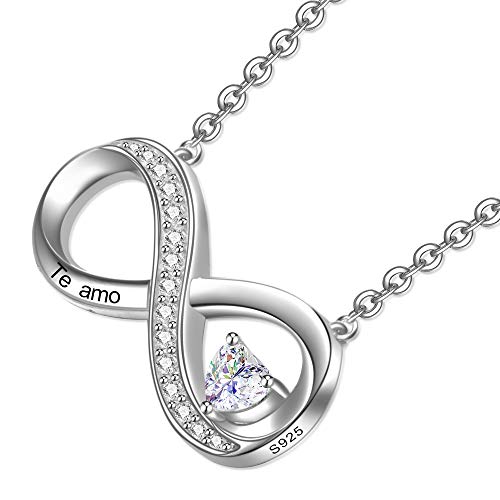 ENGSWA Collar Mujer Plata de Ley 925 Colgante Infinito con Corazón Grabado Te Amo Regalo para Mamá Hija Niña Esposa Novia