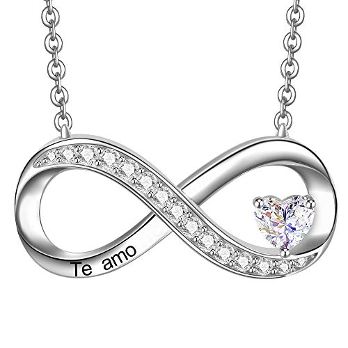 ENGSWA Collar Mujer Plata de Ley 925 Colgante Infinito con Corazón Grabado Te Amo Regalo para Mamá Hija Niña Esposa Novia