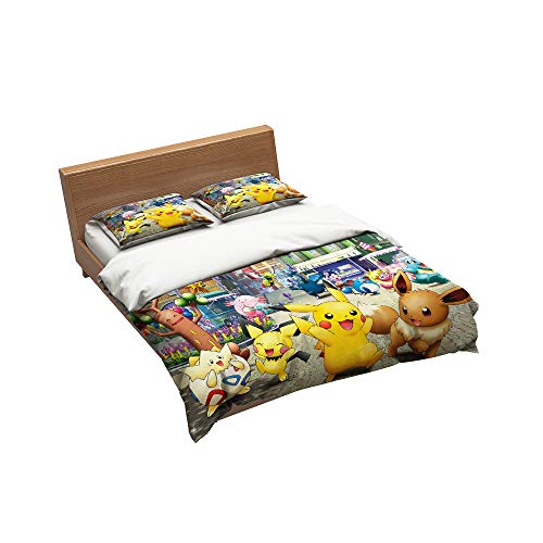 Enhome 3 Piezas Microfibra Juego de Funda de Edredón, Ropa de Cama para Adolescentes 3D Impresión Funda Nórdica y 2 Piezas Fundas de Almohada (Pokemon D,150x200cm)