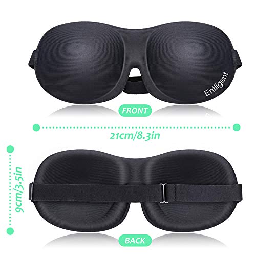 Entligent Antifaz para Dormir 3D, Antifaz Máscara Tapa para Dormir 100% Anti-Luz Viaje con Espuma de Memoria Banda Elástica Ajustable Cómoda y Ultra Suave para Mujers y Hombres