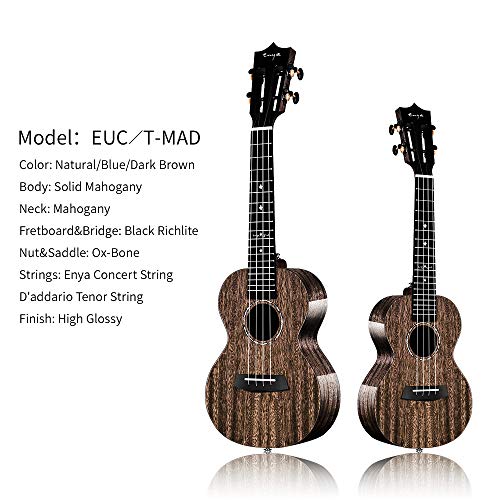 Enya EUC-MAD BK Negro Concierto ukelele 23” Todo el ukelele de caoba sólido en compañía de caso de ukelele