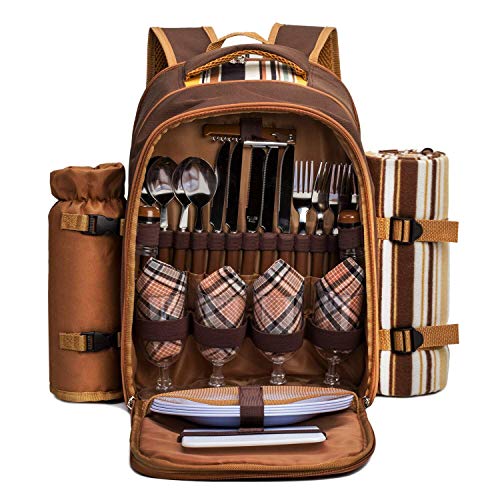Eono by Amazon - Bolsa para refrigerador con mochila para picnic, 4 personas, juego de vajilla y manta