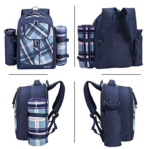 Eono by Amazon - Bolsa para refrigerador con mochila para picnic, 4 personas, juego de vajilla y manta