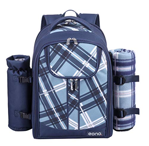 Eono by Amazon - Bolsa para refrigerador con mochila para picnic, 4 personas, juego de vajilla y manta
