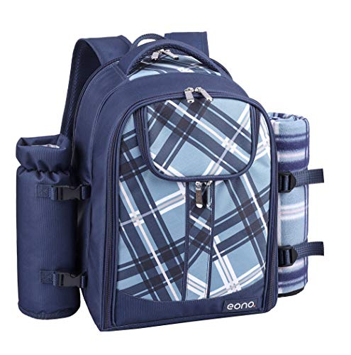 Eono by Amazon - Bolsa para refrigerador con mochila para picnic, 4 personas, juego de vajilla y manta