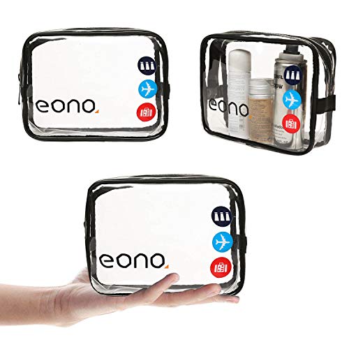 Eono by Amazon - Bolsas de Aseo Transparente Neceser Avion Unisexo Neceseres de Viaje Bolsa de Cosmético Neceser PVC Impermeable Organizador de Viaje, Transparent, 2 Pcs