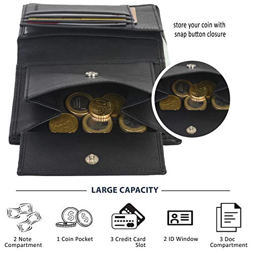 Eono by Amazon Essentials RFID Mens Wallet Leather - Tarjeta de crédito múltiple con 2 billeteras Delgadas con Soporte ID (Napa Negra)