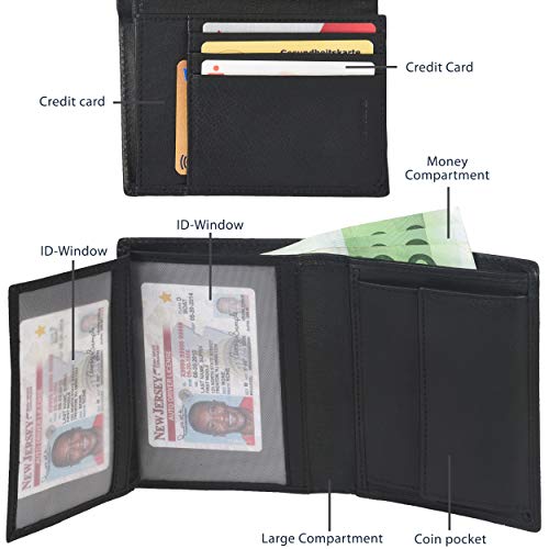 Eono by Amazon Essentials RFID Mens Wallet Leather - Tarjeta de crédito múltiple con 2 billeteras Delgadas con Soporte ID (Napa Negra)