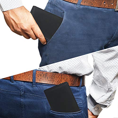 Eono by Amazon Essentials RFID Mens Wallet Leather - Tarjeta de crédito múltiple con 2 billeteras Delgadas con Soporte ID (Napa Negra)
