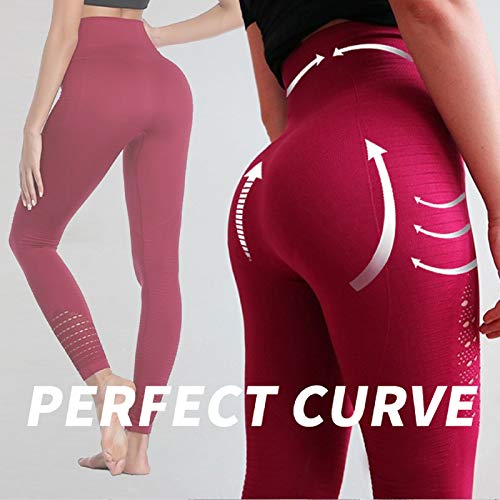 Eono by Amazon - Leggings Deporte Mujer Yoga Pantalones Mallas sin Costuras de Cintura Alta (Rojo Vino, S)