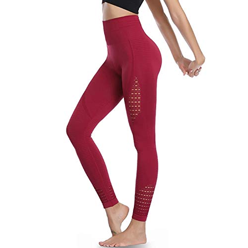 Eono by Amazon - Leggings Deporte Mujer Yoga Pantalones Mallas sin Costuras de Cintura Alta (Rojo Vino, S)