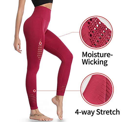 Eono by Amazon - Leggings Deporte Mujer Yoga Pantalones Mallas sin Costuras de Cintura Alta (Rojo Vino, S)