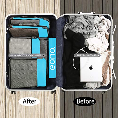 Eono by Amazon - Organizadores de Viaje de compresión expandibles, Impermeable Organizador para Maletas, Organizador de Equipaje, Cubos de Embalaje, Compression Packing Cubes, Azul 6, Set