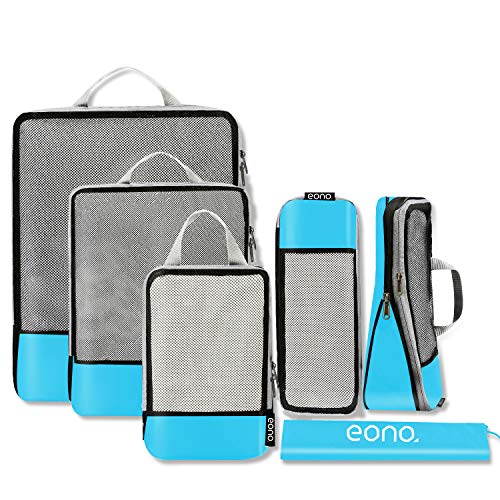 Eono by Amazon - Organizadores de Viaje de compresión expandibles, Impermeable Organizador para Maletas, Organizador de Equipaje, Cubos de Embalaje, Compression Packing Cubes, Azul 6, Set