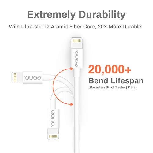 Eono Cable Lightning Cable Cargador de iPhone - [Certificado MFi de Apple] 3.3ft/1m Cargador líder de iPhone Cable de Carga Rápida para iPhone XS MAX X XR 8 7 6s 6 Plus SE 5 5s 5c, iPad, iPod-Blanco