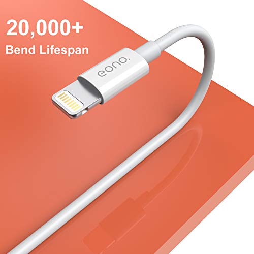 Eono Cable Lightning Cable Cargador de iPhone - [Certificado MFi de Apple] 3.3ft/1m Cargador líder de iPhone Cable de Carga Rápida para iPhone XS MAX X XR 8 7 6s 6 Plus SE 5 5s 5c, iPad, iPod-Blanco