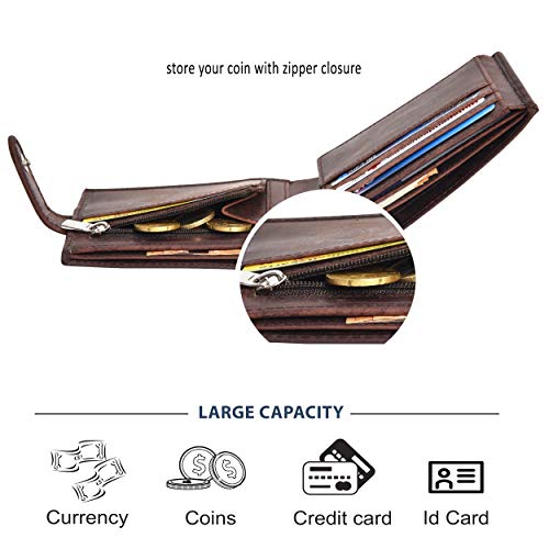 Eono Essentials RFID Carteras de Cuero-Monedero Delgado con Bolsillo con Cremallera para Hombres