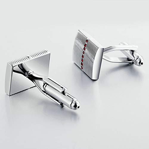 Epinki Acero Inoxidable Circonita Incrustación Rectángulo Plata Rojo Gemelos para Hombre Francés Esmoquin Camisa Gemelos