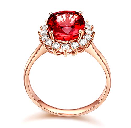 Epinki Oro Rosa 18K Anillo de Mujer Anillos Amor Compromiso Boda Matrimonio 1.3ct Turmalina Sol Flor Redondo Forma Rojo Talla 16