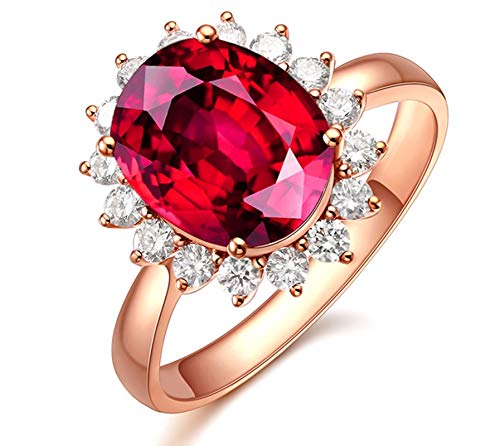 Epinki Oro Rosa 18K Anillo de Mujer Anillos Amor Compromiso Boda Matrimonio 1.3ct Turmalina Sol Flor Redondo Forma Rojo Talla 16