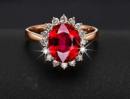 Epinki Oro Rosa 18K Anillo de Mujer Anillos Amor Compromiso Boda Matrimonio 1.3ct Turmalina Sol Flor Redondo Forma Rojo Talla 16