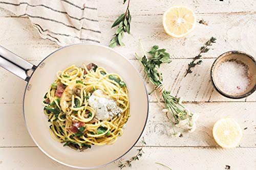 EPPMO Sartén Antiadherente de Aluminio 28cm sin PFOA, Sartén de Cerámica Resistente a Alta Temperatura con Tapa. Apto para todo tipo de Cocinas incluido Inducción, Azul Tiffany, Saltear Freir Asar