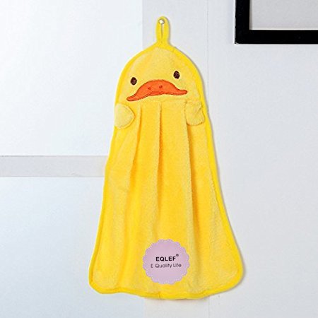 EQLEF Lovely Nursery la Toalla de Mano Suave Felpa Animal de la Tela Colgante de la Historieta Limpie la Toalla de baño Rana Verde Pato Amarillo 2 Piezas(37 * 31cm)