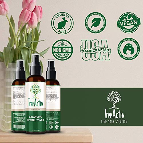 Equilibrio a base de plantas de tóner de la piel facial Hidratante Hamamelis Agua de Rosas Salvia árbol de té astringente natural Reducir 4 fl oz