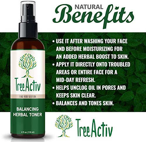 Equilibrio a base de plantas de tóner de la piel facial Hidratante Hamamelis Agua de Rosas Salvia árbol de té astringente natural Reducir 4 fl oz