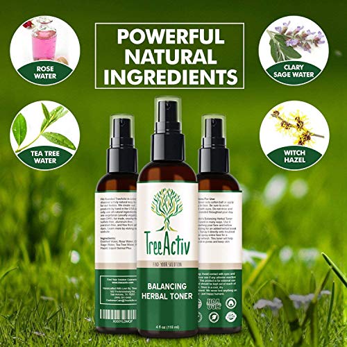 Equilibrio a base de plantas de tóner de la piel facial Hidratante Hamamelis Agua de Rosas Salvia árbol de té astringente natural Reducir 4 fl oz