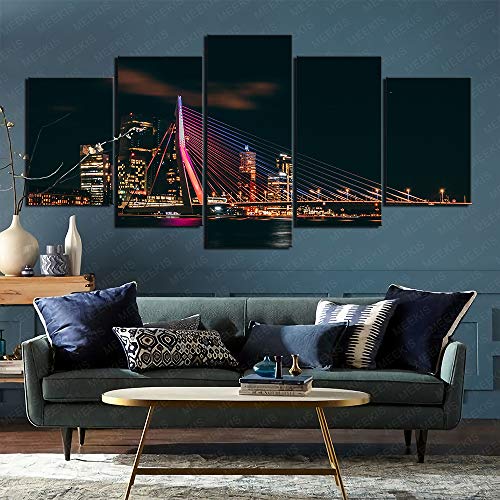 Erasmus Bridge Art poster 5 piezas 3D lienzo pintura diseño de escena 200x100cm sin marco