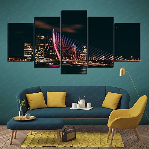 Erasmus Bridge Canvas Wall Art Pictures 5 piezas Sana el estado de ánimo 100x50cm Sin marco