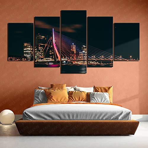 Erasmus Bridge Canvas Wall Art Pictures 5 piezas Sana el estado de ánimo 100x50cm Sin marco