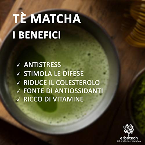 ERBOTECH Té Matcha/Polvo de té verde japonés 100g, Multivitamínico 100% natural, Calidad Premium, Vegano, Hecho en Italia. Ideal para pasteles, batidos, té helado