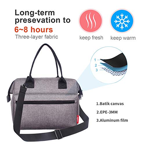 esafio Bolsas Térmicas Porta Alimentos, 12L Gran Capacidad de Bolsas para Llevar Comida Trabajo Oficina Picnic Camping Fiesta Excursión Playa Viaje Color Gris