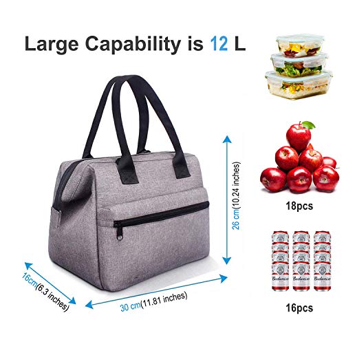 esafio Bolsas Térmicas Porta Alimentos, 12L Gran Capacidad de Bolsas para Llevar Comida Trabajo Oficina Picnic Camping Fiesta Excursión Playa Viaje Color Gris