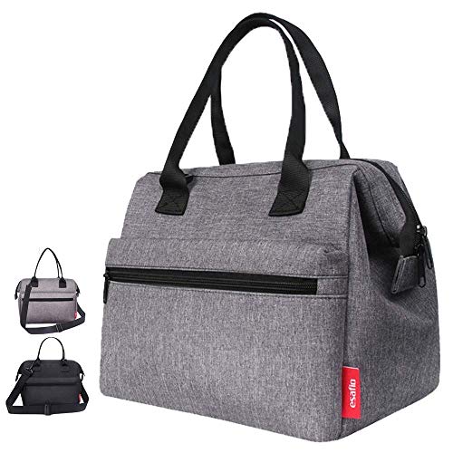 esafio Bolsas Térmicas Porta Alimentos, 12L Gran Capacidad de Bolsas para Llevar Comida Trabajo Oficina Picnic Camping Fiesta Excursión Playa Viaje Color Gris