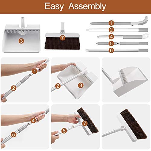 Escoba y recogedor,Aiglam Juego de Escoba y Recogedor,escoba y recogedor vertical de pie con mango largo para Casa, cocina, pasillo, oficina Limpieza