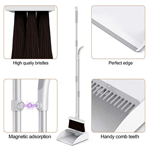 Escoba y recogedor,Aiglam Juego de Escoba y Recogedor,escoba y recogedor vertical de pie con mango largo para Casa, cocina, pasillo, oficina Limpieza