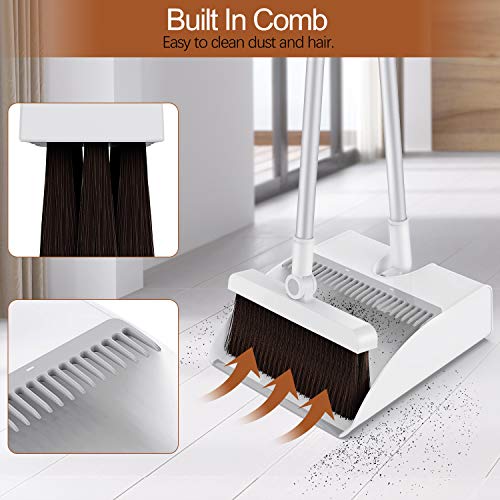 Escoba y recogedor,Aiglam Juego de Escoba y Recogedor,escoba y recogedor vertical de pie con mango largo para Casa, cocina, pasillo, oficina Limpieza