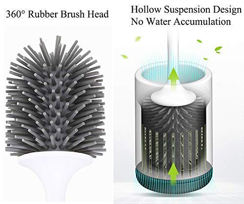 Escobilla de baño con soporte, juego de cepillo para limpieza de baño, de silicona, suave, color blanco, silicona, Paquete de 2 unidades., 2 unidades