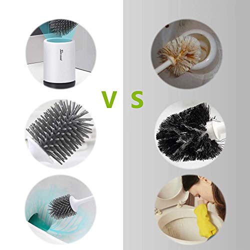 Escobilla de baño con soporte, juego de cepillo para limpieza de baño, de silicona, suave, color blanco, silicona, Paquete de 2 unidades., 2 unidades