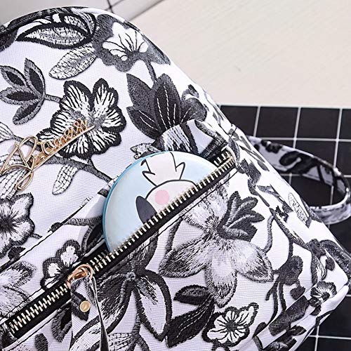 Escuela de Viajes Mujeres Bordado de Flores Multifuncional Mochila con Cremallera Tote Bolsa de Hombro Marcas Famosas Mochila pequeña Negro