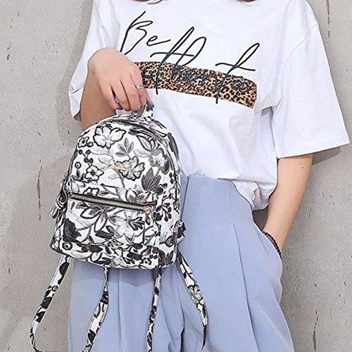 Escuela de Viajes Mujeres Bordado de Flores Multifuncional Mochila con Cremallera Tote Bolsa de Hombro Marcas Famosas Mochila pequeña Negro