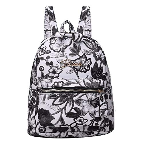 Escuela de Viajes Mujeres Bordado de Flores Multifuncional Mochila con Cremallera Tote Bolsa de Hombro Marcas Famosas Mochila pequeña Negro