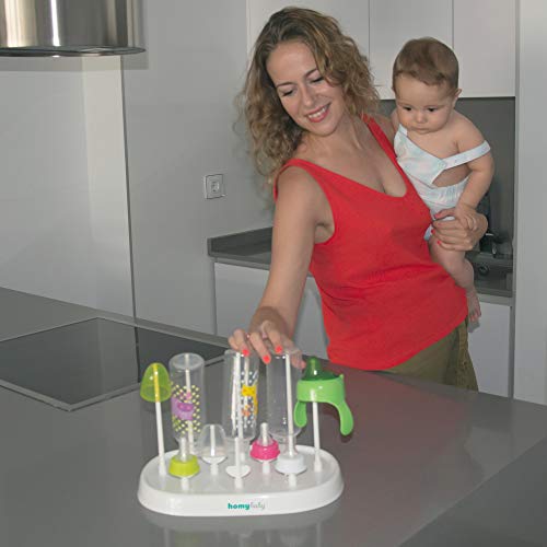 Escurre biberones Homybaby | escurridor de biberones para secar biberones y accesorios | higiénico y práctico para después de lavar biberones | incluye limpia biberon | seca biberones color blanco