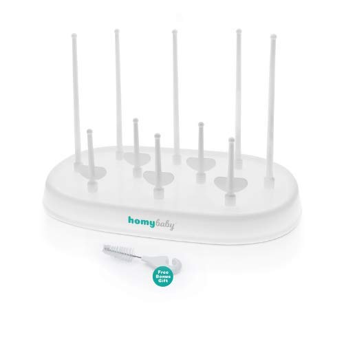 Escurre biberones Homybaby | escurridor de biberones para secar biberones y accesorios | higiénico y práctico para después de lavar biberones | incluye limpia biberon | seca biberones color blanco